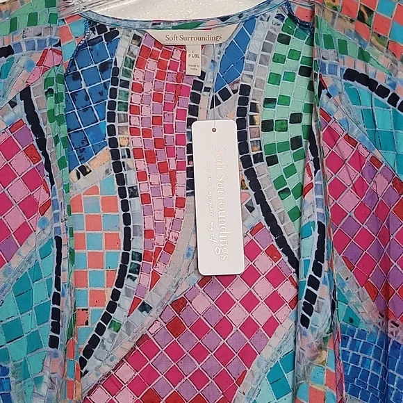 New Soft Surroundings multicolor Marvelous Mosaic topper/cover up women's PL/XL - Picture 2 of 12